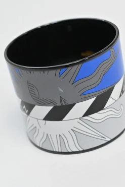 Blue, black and white zodiac astrologic printed extra wide enamel cuff