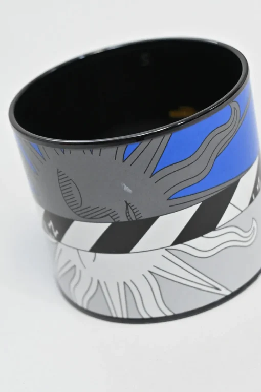 Blue, black and white zodiac astrologic printed extra wide enamel cuff