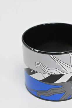 Blue, black and white zodiac astrologic printed extra wide enamel cuff
