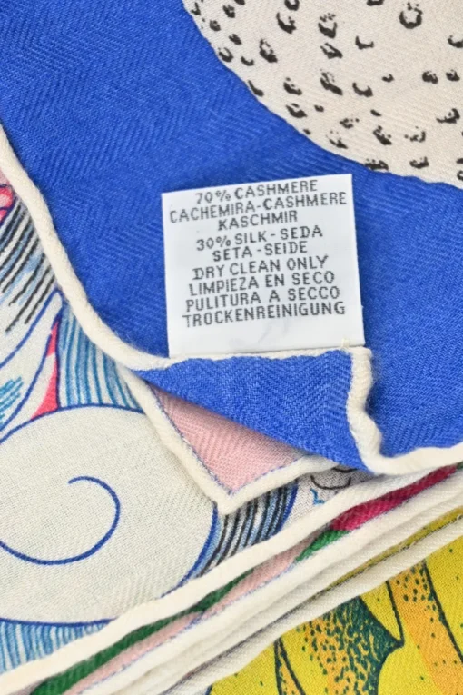 Blue cashmere-silk blend 'Cosmographia Universalis' print shawl scarf featuring artwork by Jan Bajtlik