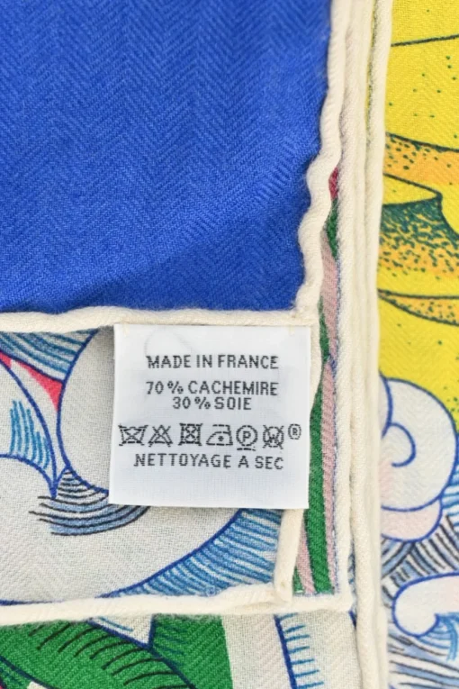 Blue cashmere-silk blend 'Cosmographia Universalis' print shawl scarf featuring artwork by Jan Bajtlik
