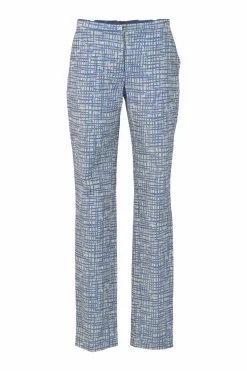 Blue check jacquard pull-on low-rise slacks