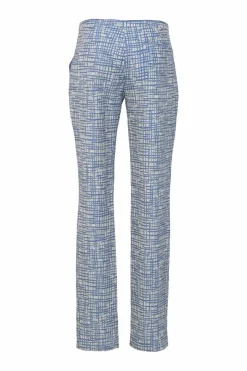 Blue check jacquard pull-on low-rise slacks