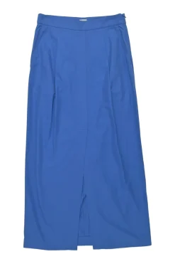 Blue cotton pull-on slit-front slip skirt