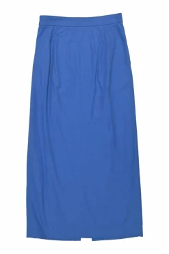 Blue cotton pull-on slit-front slip skirt