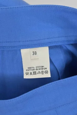 Blue cotton pull-on slit-front slip skirt