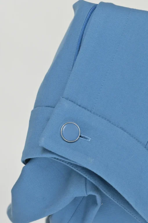Blue cotton-blend pull-on high-rise pleat tailored trousers with tapered leg