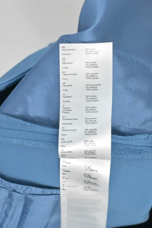 Blue cotton-blend pull-on high-rise pleat tailored trousers with tapered leg