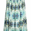 Blue crinkled diamond print cotton-gauze midi skirt