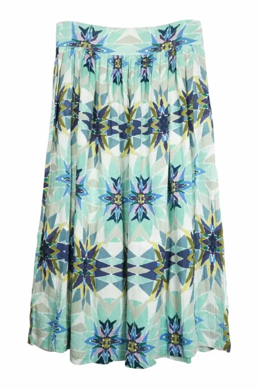 Blue crinkled diamond print cotton-gauze midi skirt