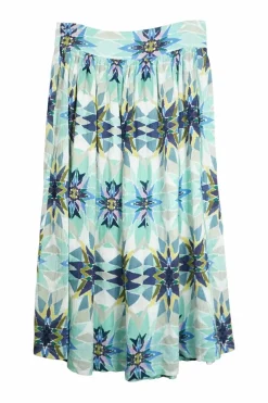 Blue crinkled diamond print cotton-gauze midi skirt