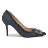 Blue crystal-embellished fabric and leather Gotrian pointed-toe pumps