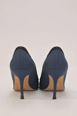 Blue crystal-embellished fabric and leather Gotrian pointed-toe pumps