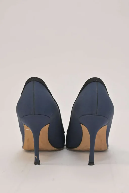 Blue crystal-embellished fabric and leather Gotrian pointed-toe pumps