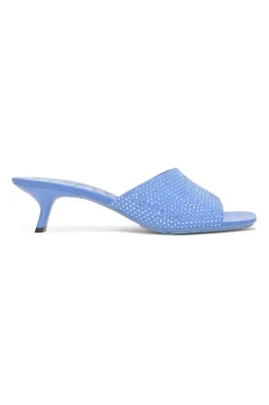 Blue crystal-embellished Petal chiseled square-toe kitten-heel slide sandals