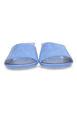 Blue crystal-embellished Petal chiseled square-toe kitten-heel slide sandals