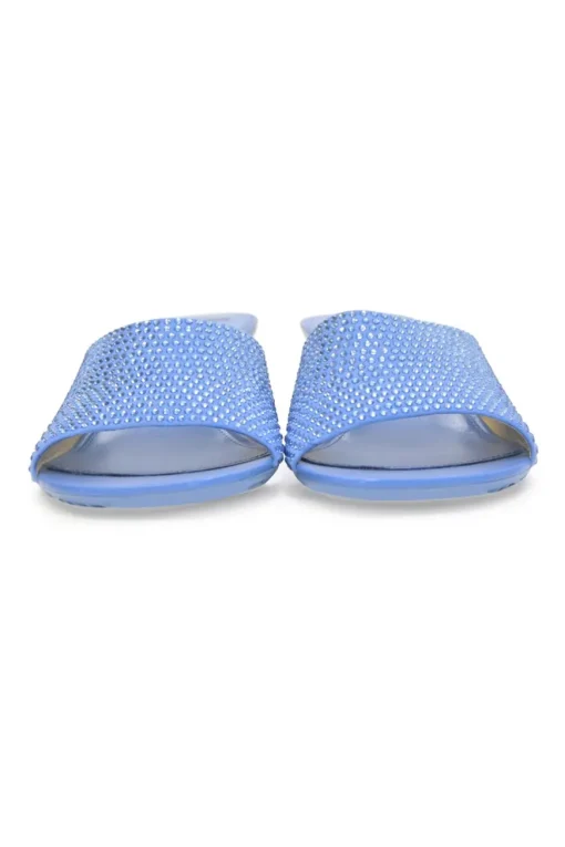 Blue crystal-embellished Petal chiseled square-toe kitten-heel slide sandals