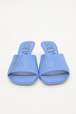 Blue crystal-embellished Petal chiseled square-toe kitten-heel slide sandals
