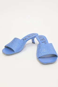 Blue crystal-embellished Petal chiseled square-toe kitten-heel slide sandals