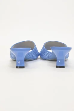 Blue crystal-embellished Petal chiseled square-toe kitten-heel slide sandals