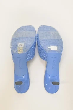 Blue crystal-embellished Petal chiseled square-toe kitten-heel slide sandals