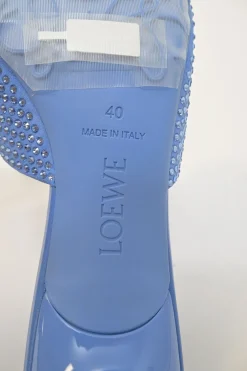 Blue crystal-embellished Petal chiseled square-toe kitten-heel slide sandals