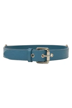 Blue Epi leather belt with silver-tone metallic buckle
