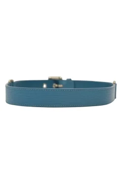 Blue Epi leather belt with silver-tone metallic buckle