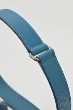 Blue Epi leather belt with silver-tone metallic buckle