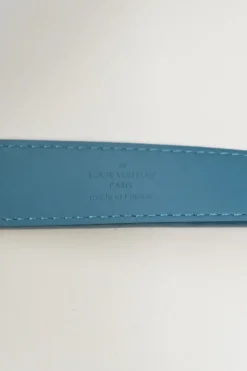 Blue Epi leather belt with silver-tone metallic buckle