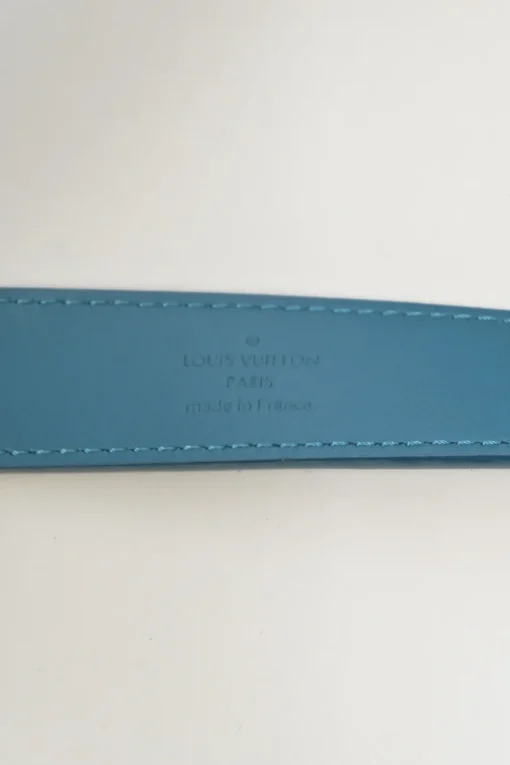 Blue Epi leather belt with silver-tone metallic buckle