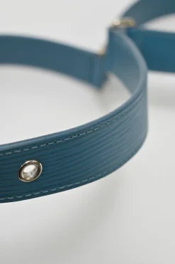 Blue Epi leather belt with silver-tone metallic buckle