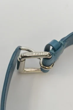Blue Epi leather belt with silver-tone metallic buckle