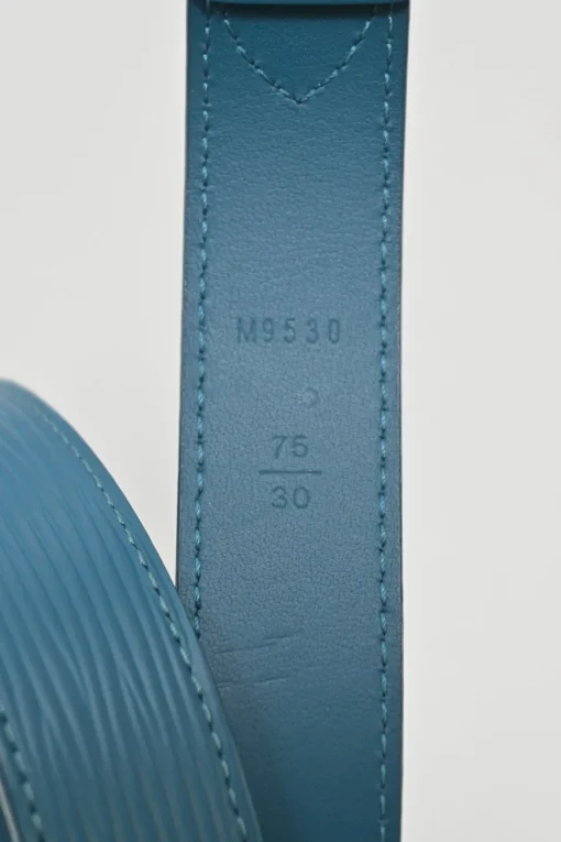 Blue Epi leather belt with silver-tone metallic buckle