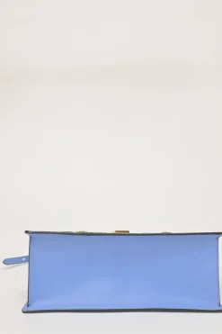 Blue floral-embroidered leather Sylvie web top handle bag with detachable shoulder strap