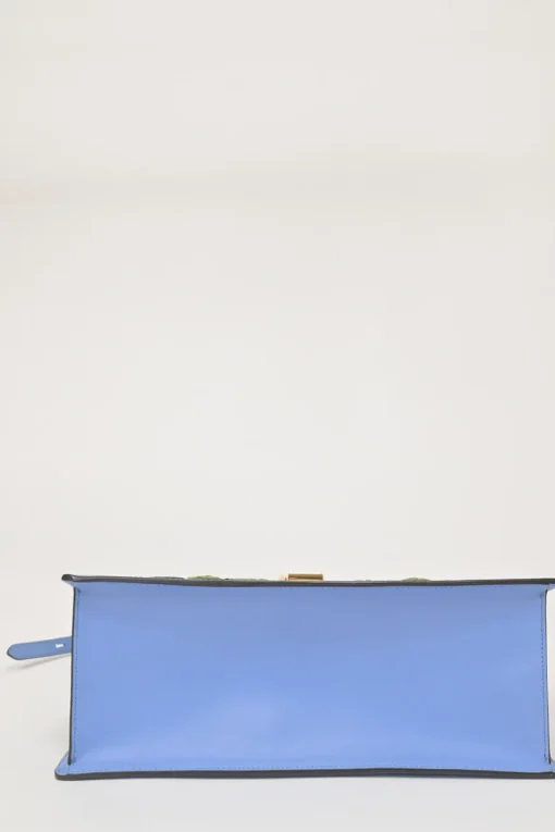 Blue floral-embroidered leather Sylvie web top handle bag with detachable shoulder strap