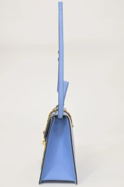 Blue floral-embroidered leather Sylvie web top handle bag with detachable shoulder strap