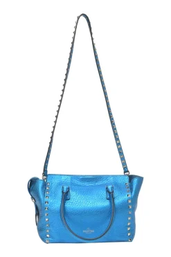Blue foiled leather Rockstud tote