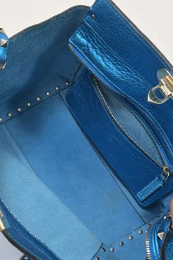 Blue foiled leather Rockstud tote