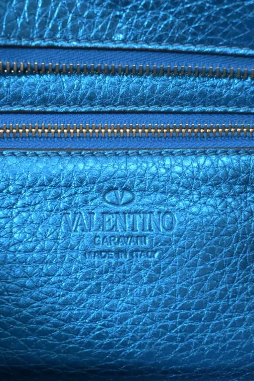 Blue foiled leather Rockstud tote