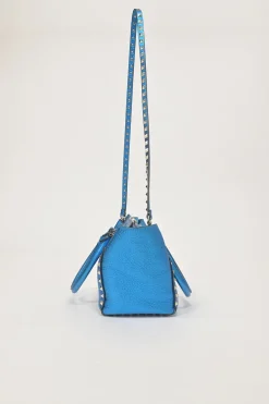 Blue foiled leather Rockstud tote