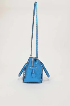 Blue foiled leather Rockstud tote