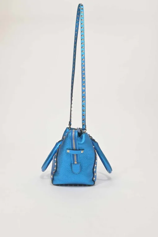 Blue foiled leather Rockstud tote