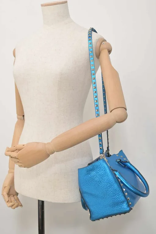 Blue foiled leather Rockstud tote