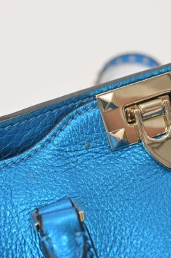 Blue foiled leather Rockstud tote