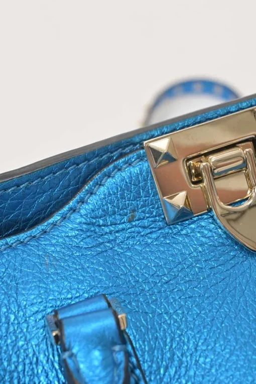 Blue foiled leather Rockstud tote
