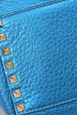 Blue foiled leather Rockstud tote