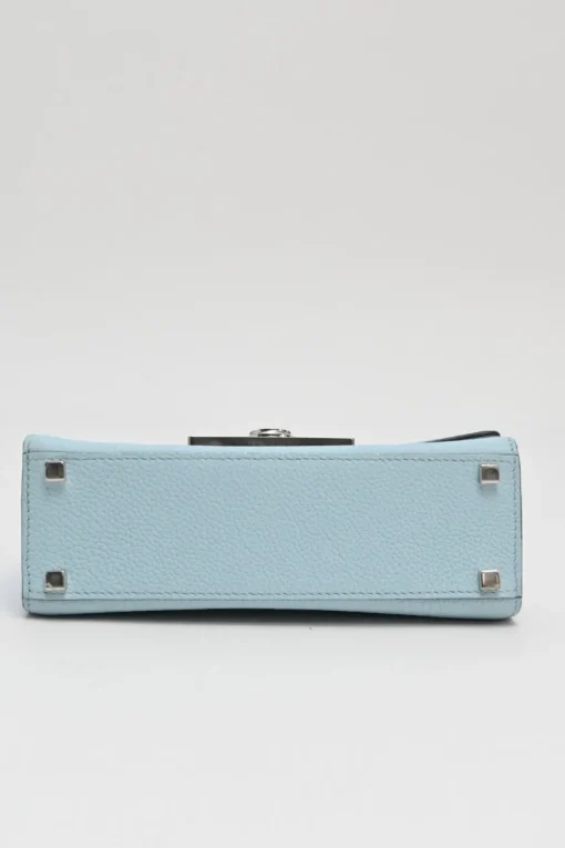 Blue full grain Taurillon leather Réjane BB top handle bag with detachable shoulder strap