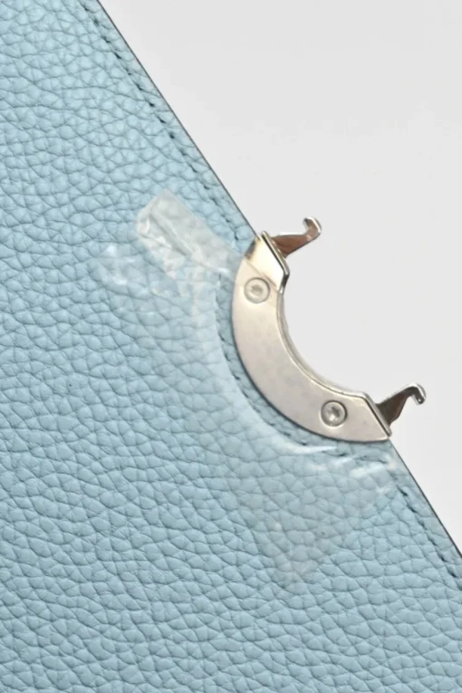 Blue full grain Taurillon leather Réjane BB top handle bag with detachable shoulder strap