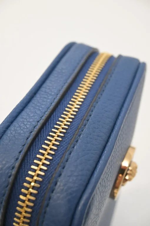 Blue grained leather Medusa Biggie Small crossbody bag with adjustable shoulder strap